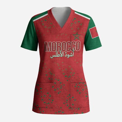 Morocco Football Atlas Lionesses Custom Scrub Top Arabesque Motif