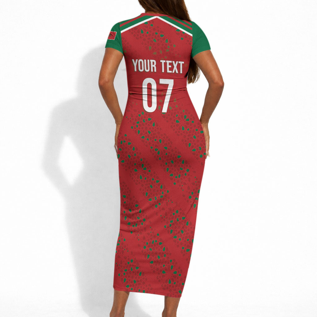 Morocco Football Atlas Lionesses Custom Short Sleeve Bodycon Dress Arabesque Motif