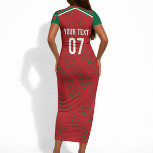 Morocco Football Atlas Lionesses Custom Short Sleeve Bodycon Dress Arabesque Motif