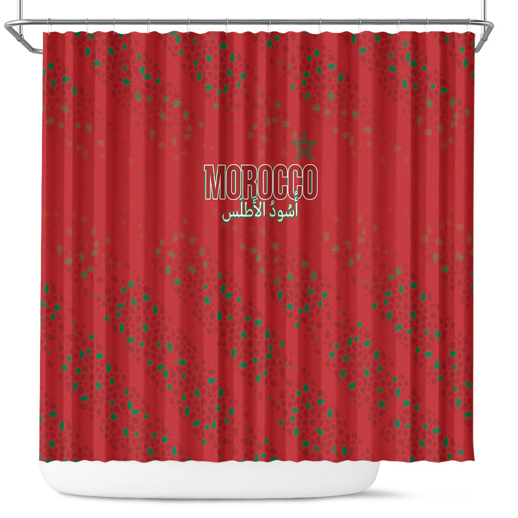 Morocco Football Atlas Lionesses Shower Curtain Arabesque Motif