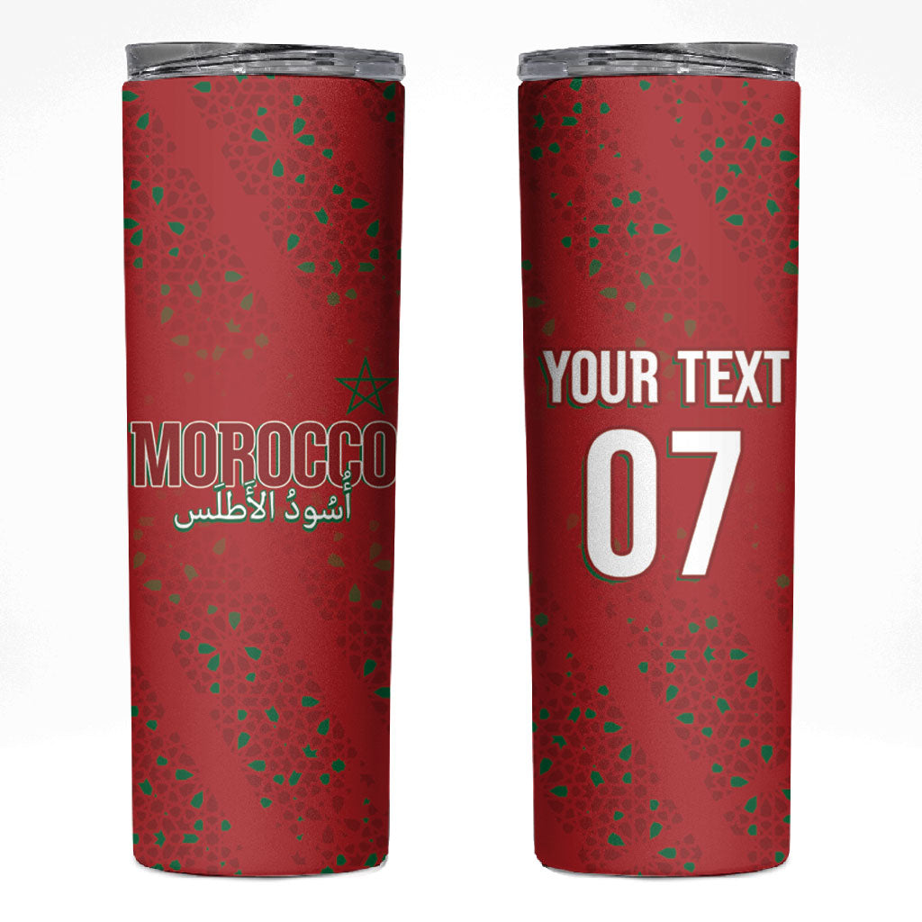 Morocco Football Atlas Lionesses Custom Skinny Tumbler Arabesque Motif