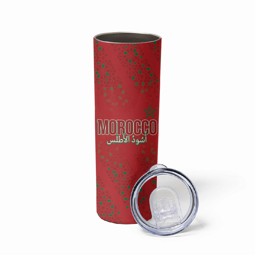 Morocco Football Atlas Lionesses Custom Skinny Tumbler Arabesque Motif