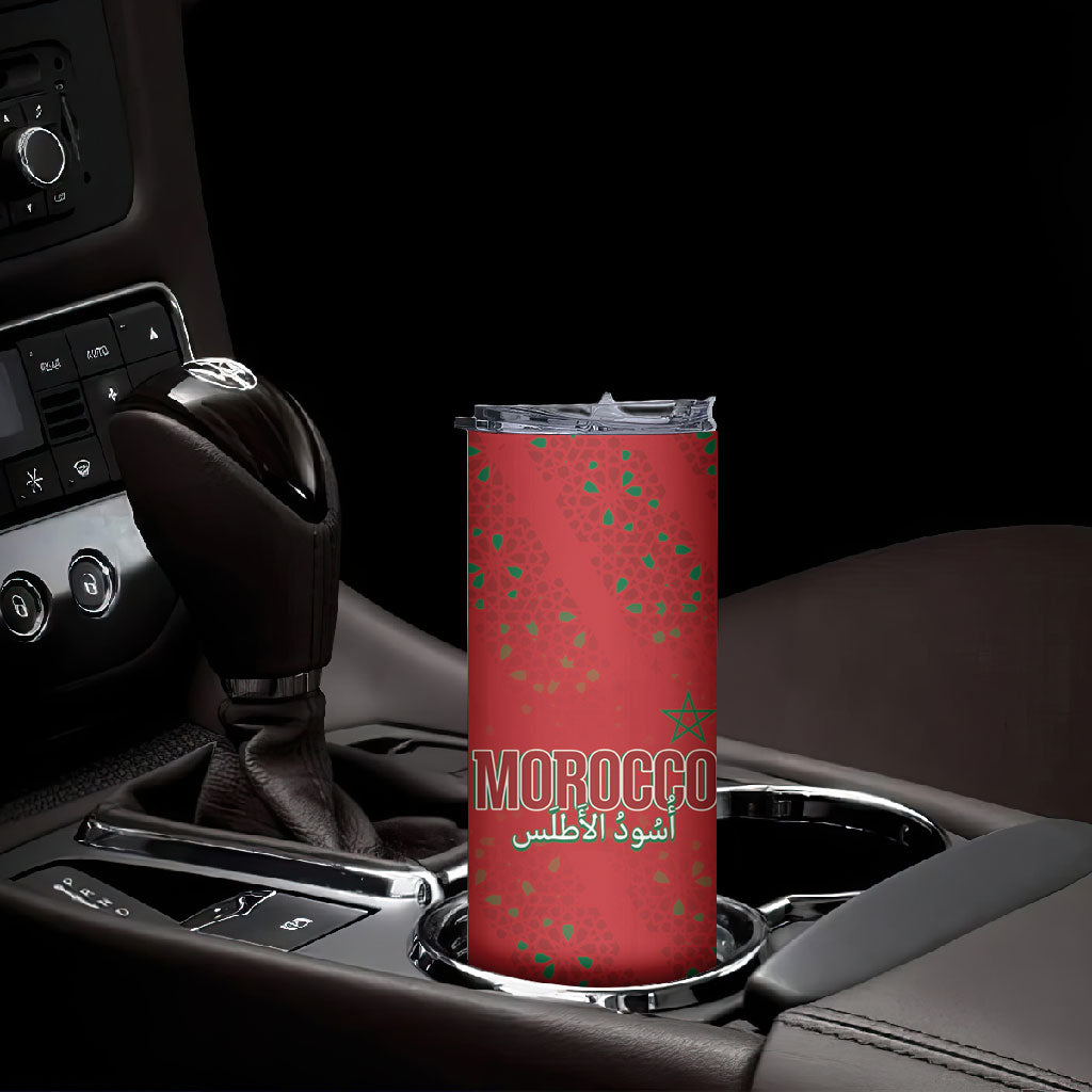 Morocco Football Atlas Lionesses Custom Skinny Tumbler Arabesque Motif