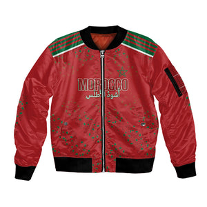 Morocco Football Atlas Lionesses Custom Sleeve Zip Bomber Jacket Arabesque Motif