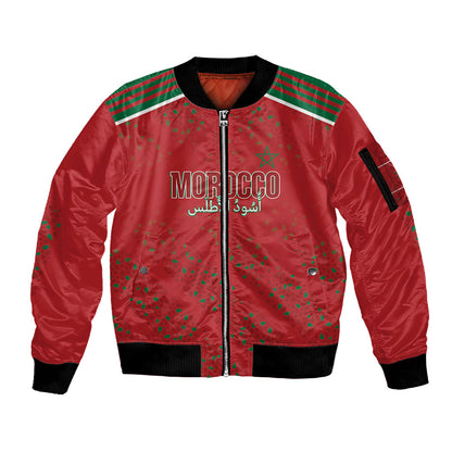 Morocco Football Atlas Lionesses Custom Sleeve Zip Bomber Jacket Arabesque Motif