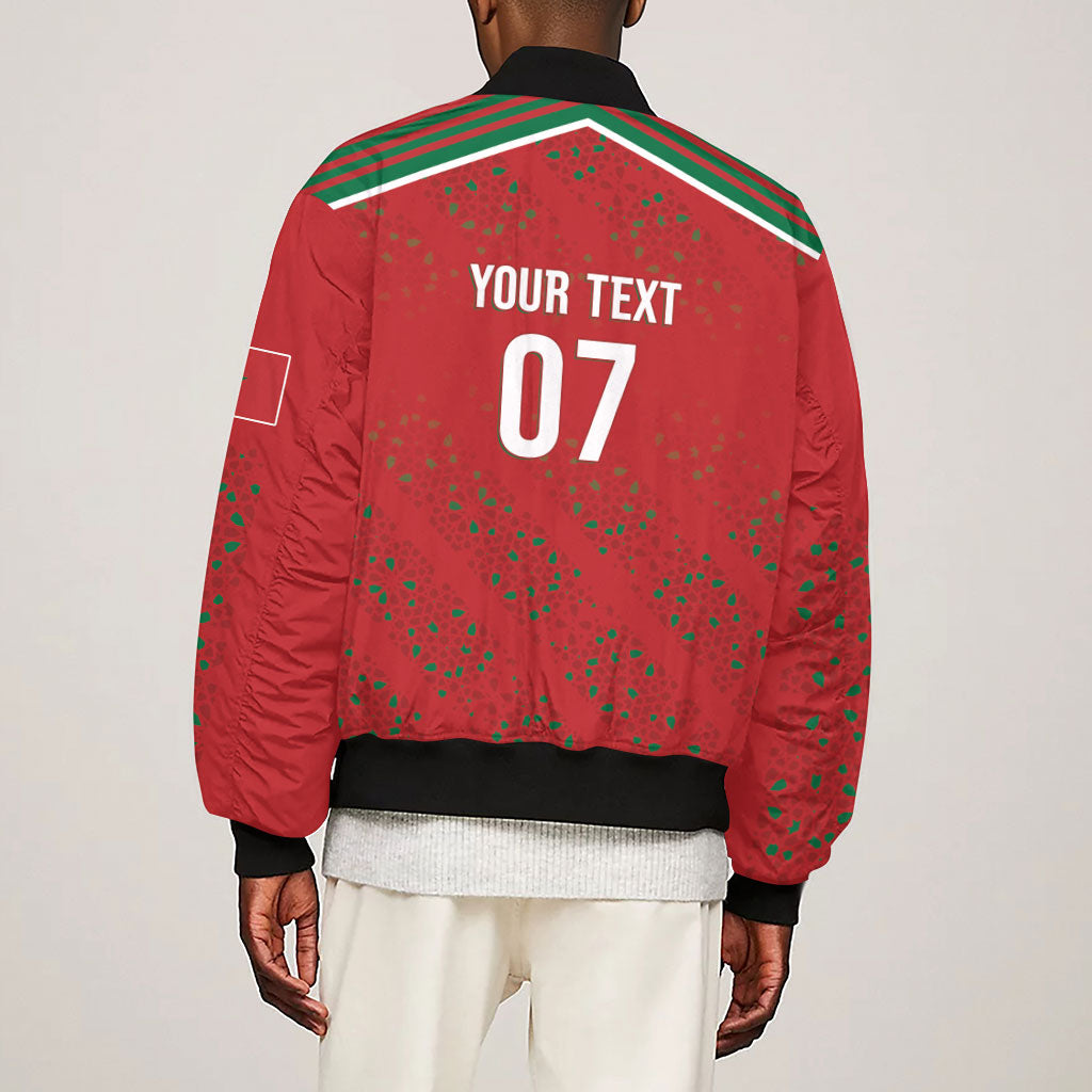Morocco Football Atlas Lionesses Custom Sleeve Zip Bomber Jacket Arabesque Motif