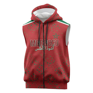 Morocco Football Atlas Lionesses Custom Sleeveless Zip Hoodie Arabesque Motif