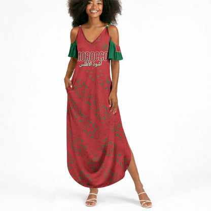 Morocco Football Atlas Lionesses Custom Summer Maxi Dress Arabesque Motif