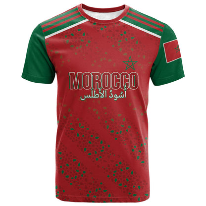 Morocco Football Atlas Lionesses Custom T shirt Arabesque Motif
