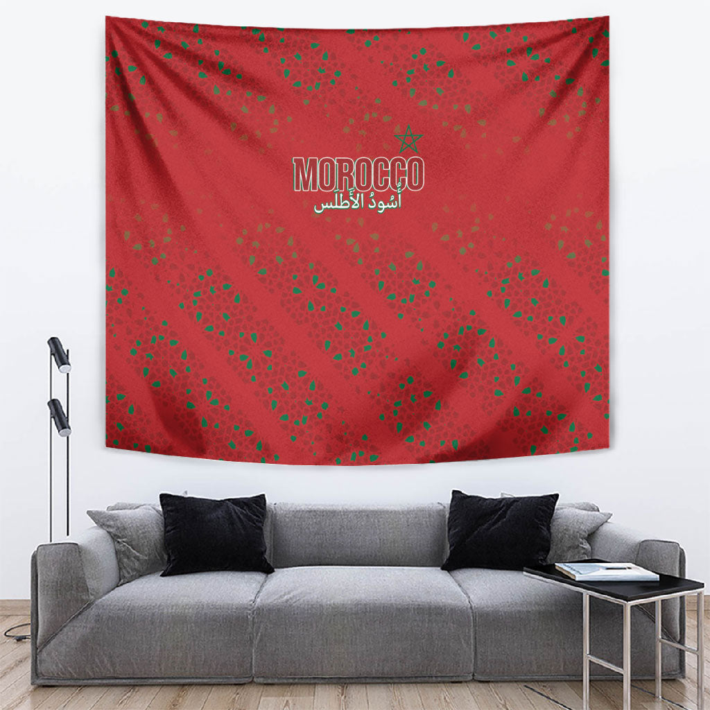 Morocco Football Atlas Lionesses Tapestry Arabesque Motif
