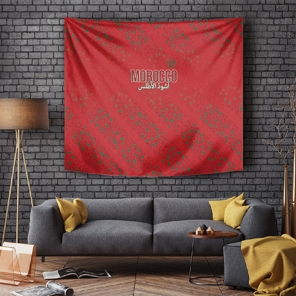 Morocco Football Atlas Lionesses Tapestry Arabesque Motif
