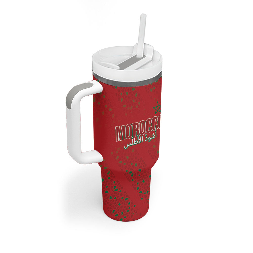 Morocco Football Atlas Lionesses Custom Tumbler With Handle Arabesque Motif