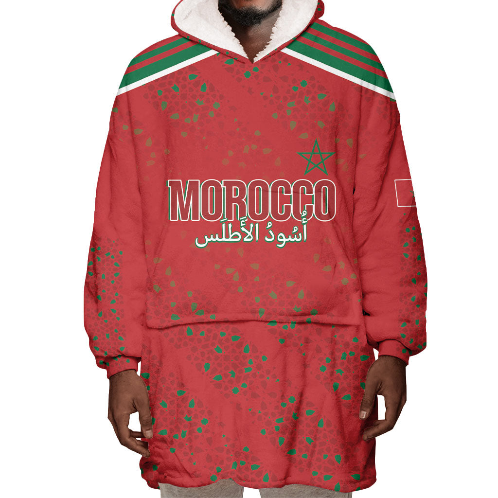 Morocco Football Atlas Lionesses Custom Wearable Blanket Hoodie Arabesque Motif
