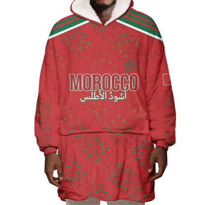 Morocco Football Atlas Lionesses Custom Wearable Blanket Hoodie Arabesque Motif