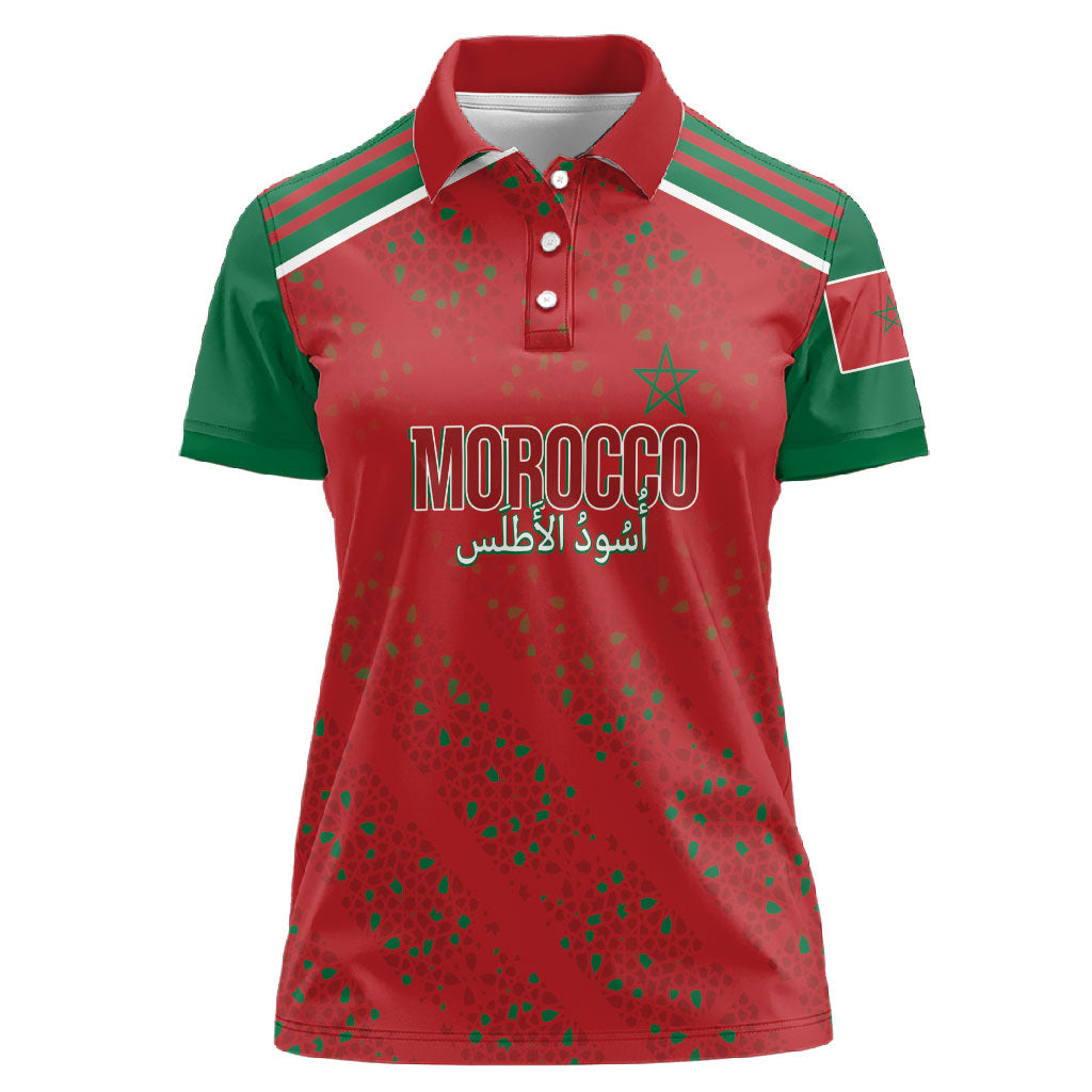Morocco Football Atlas Lionesses Custom Women Polo Shirt Arabesque Motif