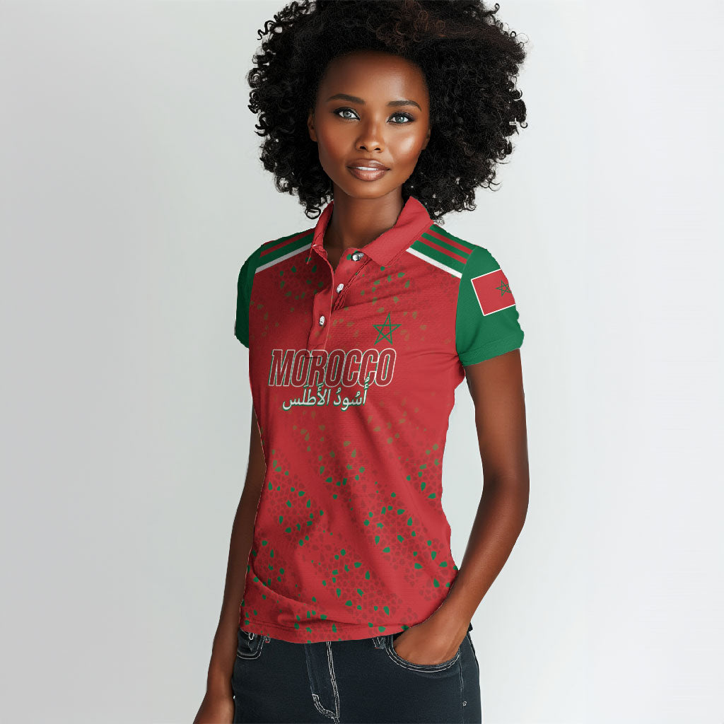 Morocco Football Atlas Lionesses Custom Women Polo Shirt Arabesque Motif
