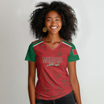 Morocco Football Atlas Lionesses Custom Women V-Neck T-Shirt Arabesque Motif