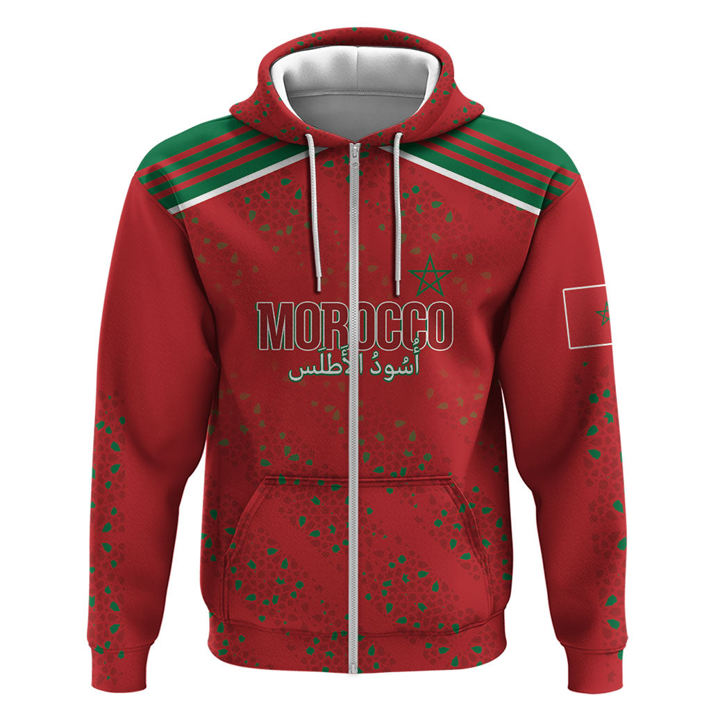Morocco Football Atlas Lionesses Custom Zip Hoodie Arabesque Motif