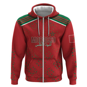 Morocco Football Atlas Lionesses Custom Zip Hoodie Arabesque Motif