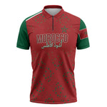 Morocco Football Atlas Lionesses Custom Zipper Polo Shirt Arabesque Motif