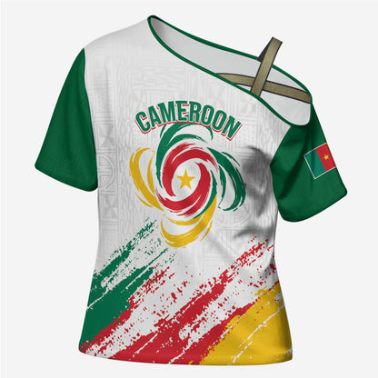 Cameroon Les Lionnes Indomptables Football Custom Cross Shoulder Shirt Toghu Pattern
