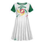 Cameroon Les Lionnes Indomptables Football Custom Kid Short Sleeve Dress Toghu Pattern