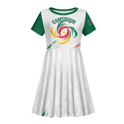 Cameroon Les Lionnes Indomptables Football Custom Kid Short Sleeve Dress Toghu Pattern