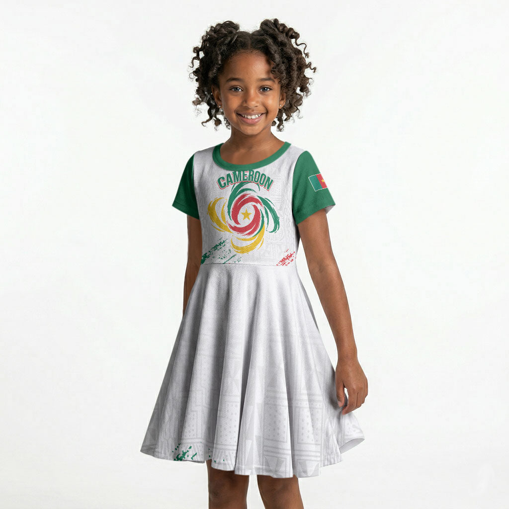 Cameroon Les Lionnes Indomptables Football Custom Kid Short Sleeve Dress Toghu Pattern