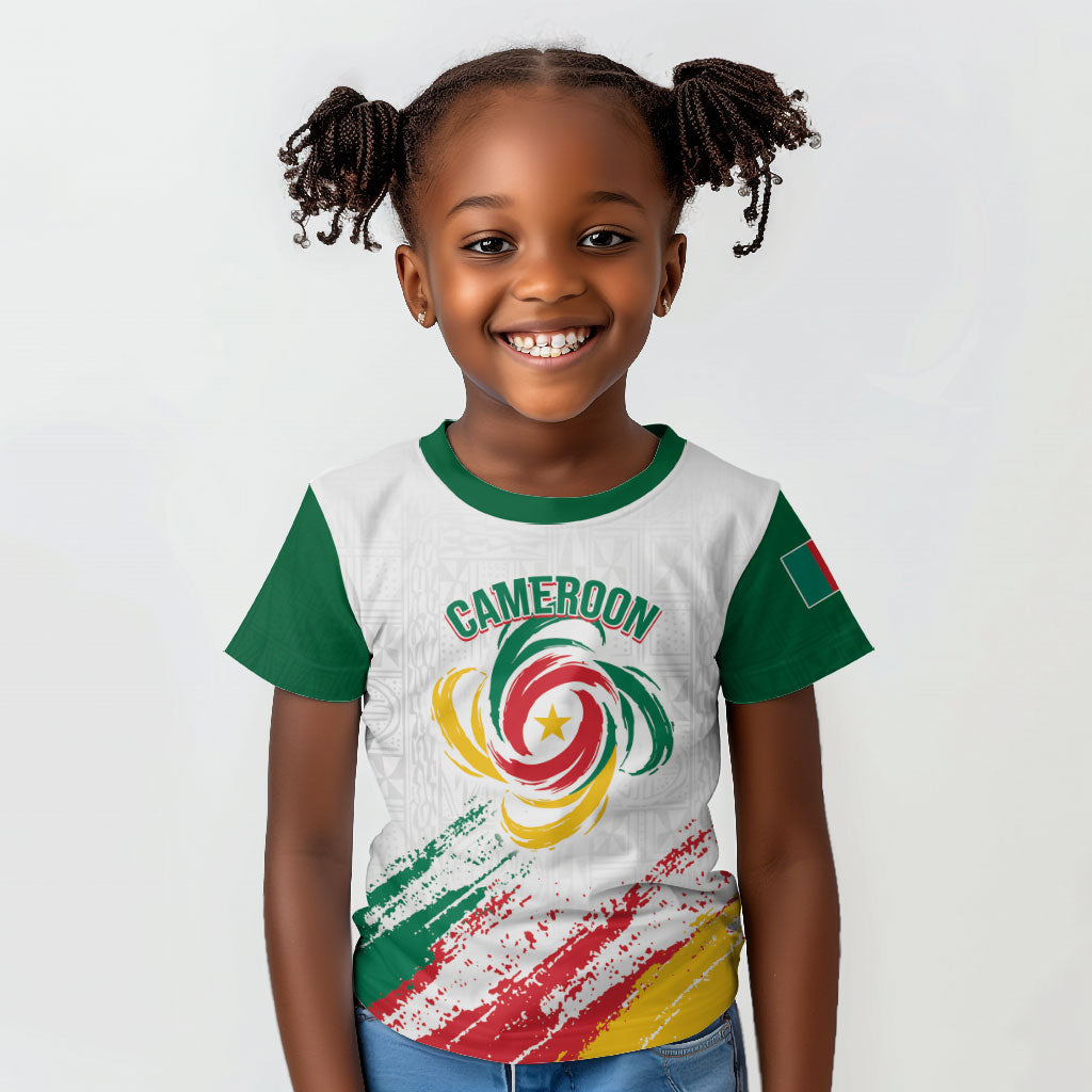 Cameroon Les Lionnes Indomptables Football Custom Kid T shirt Toghu Pattern