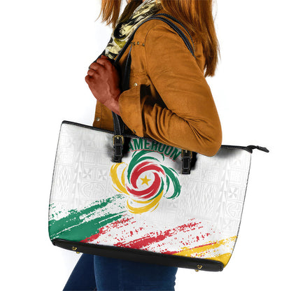 Cameroon Les Lionnes Indomptables Football Leather Tote Bag Toghu Pattern