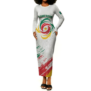 Cameroon Les Lionnes Indomptables Football Custom Long Sleeve Bodycon Dress Toghu Pattern