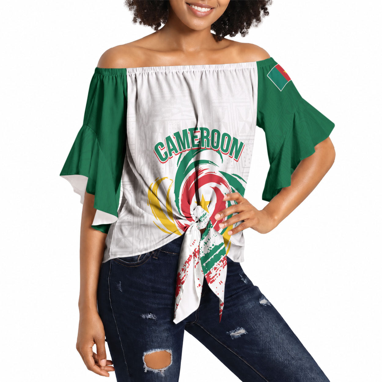 Cameroon Les Lionnes Indomptables Football Custom Off Shoulder Wrap Waist Top Toghu Pattern