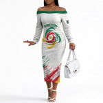Cameroon Les Lionnes Indomptables Football Custom Off The Shoulder Long Sleeve Dress Toghu Pattern