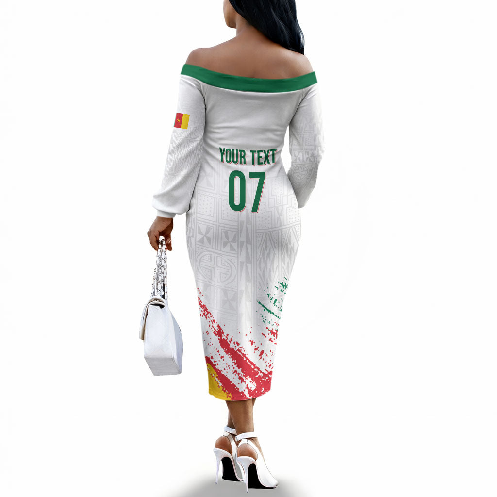 Cameroon Les Lionnes Indomptables Football Custom Off The Shoulder Long Sleeve Dress Toghu Pattern