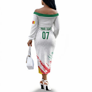 Cameroon Les Lionnes Indomptables Football Custom Off The Shoulder Long Sleeve Dress Toghu Pattern