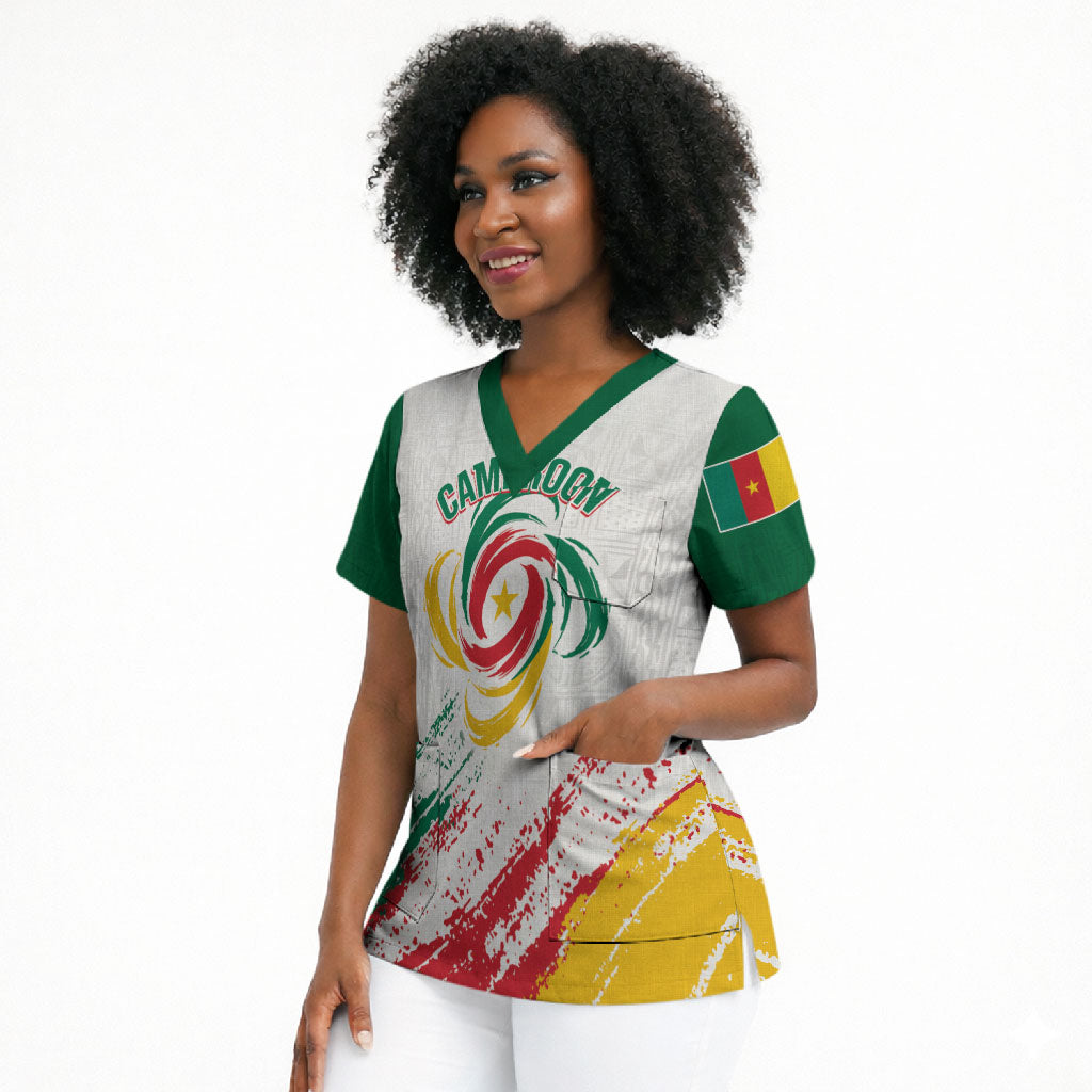 Cameroon Les Lionnes Indomptables Football Custom Scrub Top Toghu Pattern