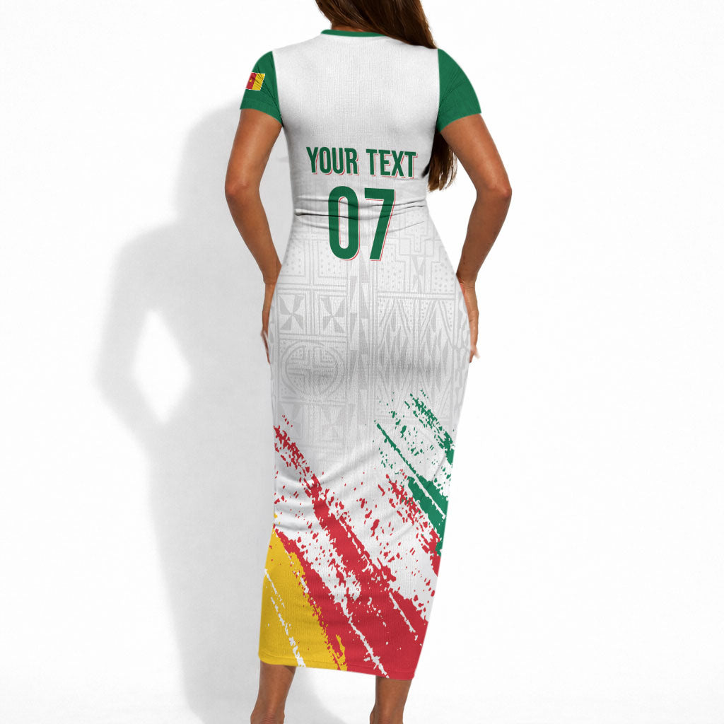 Cameroon Les Lionnes Indomptables Football Custom Short Sleeve Bodycon Dress Toghu Pattern