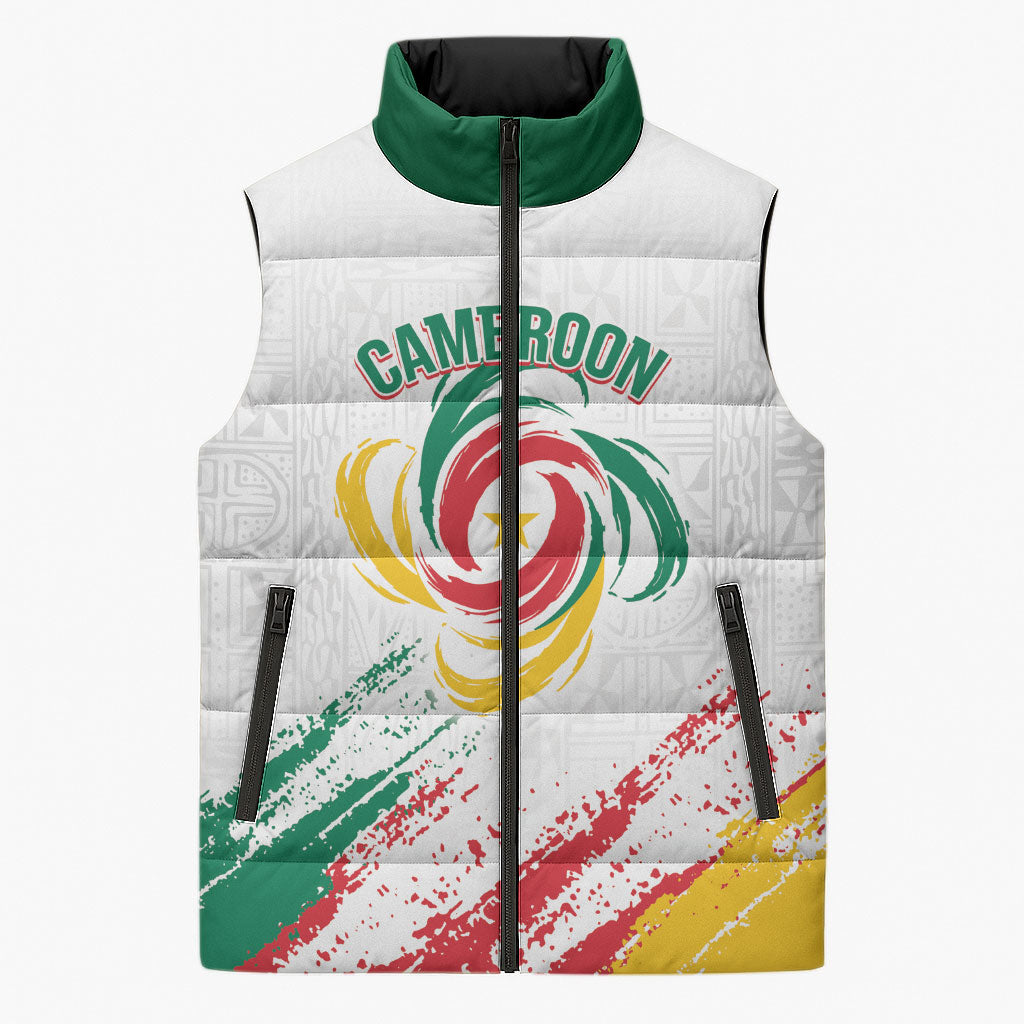 Cameroon Les Lionnes Indomptables Football Custom Sleeveless Puffer Jacket Toghu Pattern