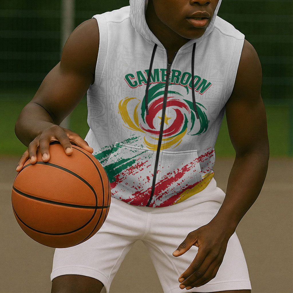 Cameroon Les Lionnes Indomptables Football Custom Sleeveless Zip Hoodie Toghu Pattern