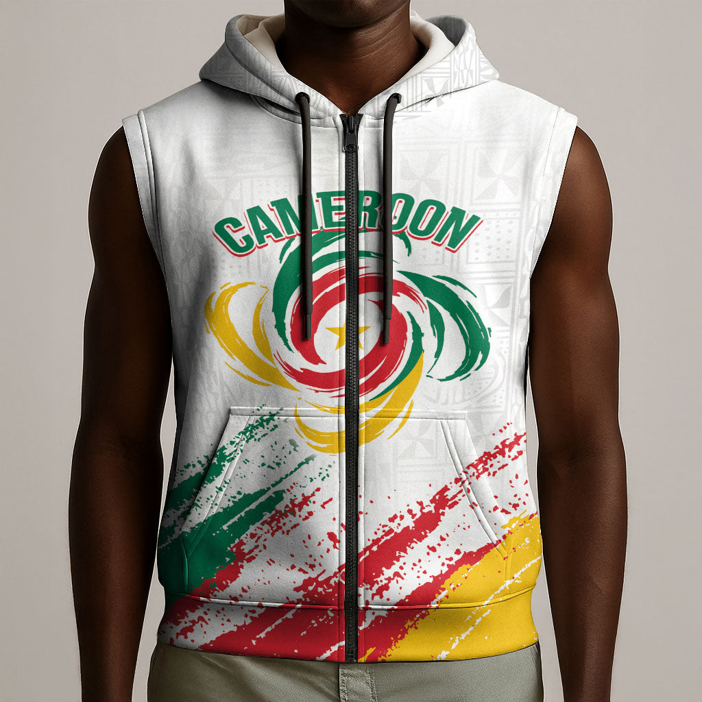 Cameroon Les Lionnes Indomptables Football Custom Sleeveless Zip Hoodie Toghu Pattern