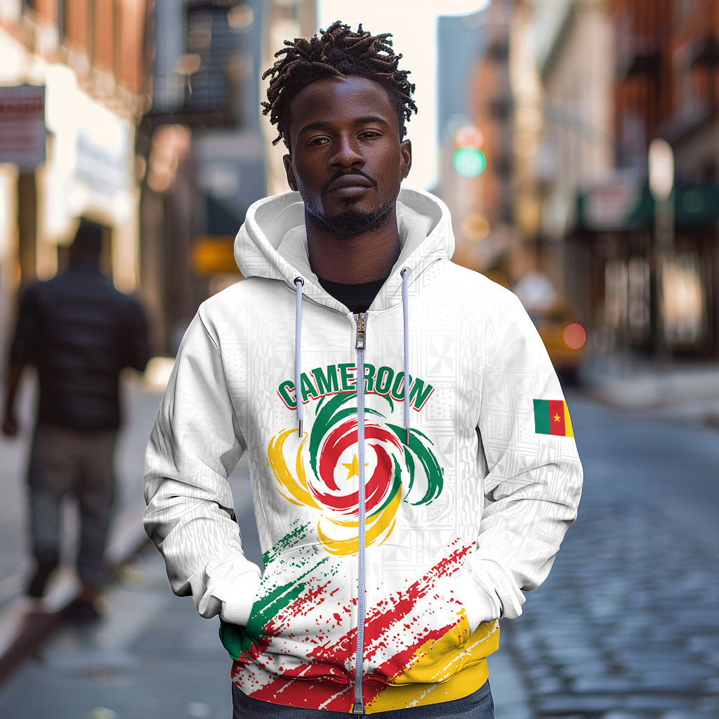 Cameroon Les Lionnes Indomptables Football Custom Zip Hoodie Toghu Pattern