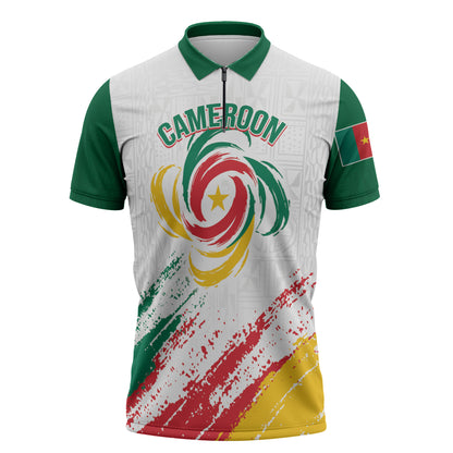 Cameroon Les Lionnes Indomptables Football Custom Zipper Polo Shirt Toghu Pattern