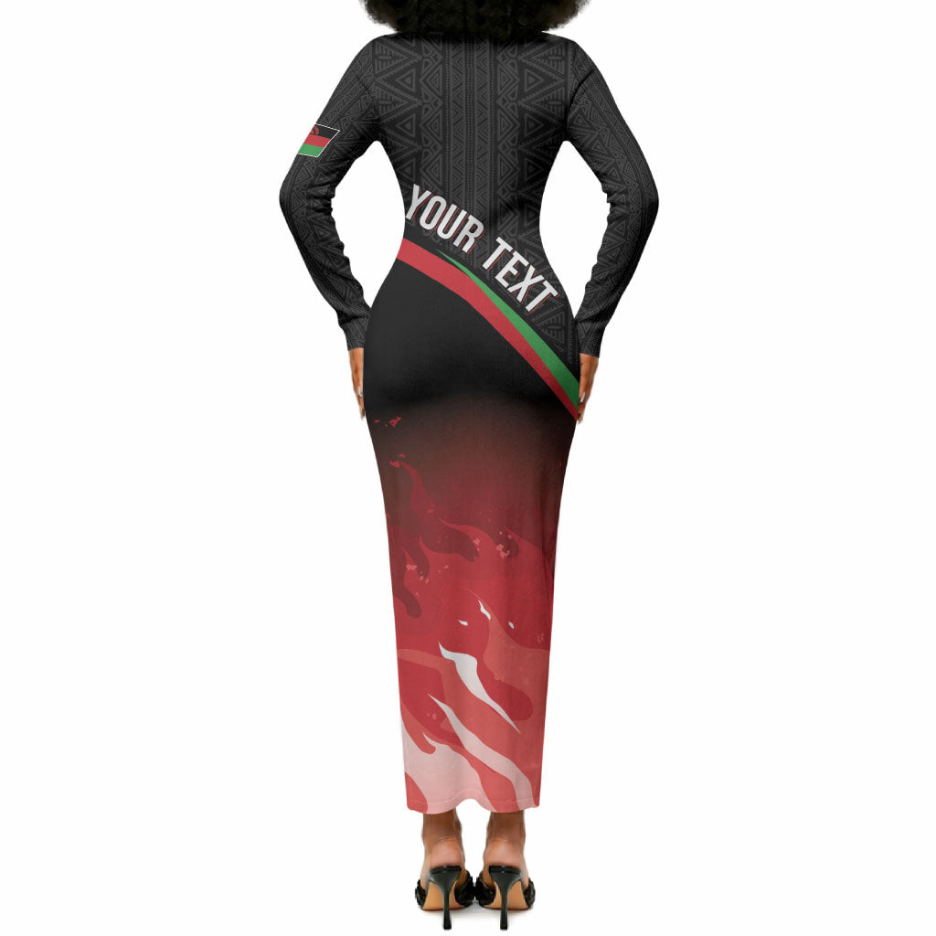 Malawi Football Personalized Blazing Fires Long Sleeve Bodycon Dress Scorchers Fighting