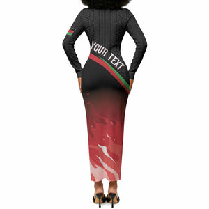 Malawi Football Personalized Blazing Fires Long Sleeve Bodycon Dress Scorchers Fighting