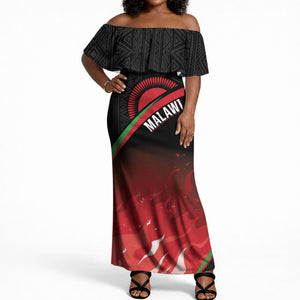 Malawi Football Personalized Blazing Fires Off Shoulder Maxi Dress Scorchers Fighting