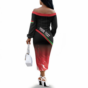 Malawi Football Personalized Blazing Fires Off The Shoulder Long Sleeve Dress Scorchers Fighting