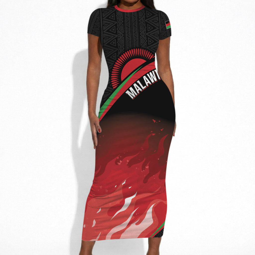 Malawi Football Personalized Blazing Fires Short Sleeve Bodycon Dress Scorchers Fighting
