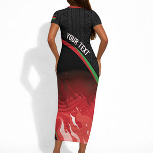 Malawi Football Personalized Blazing Fires Short Sleeve Bodycon Dress Scorchers Fighting
