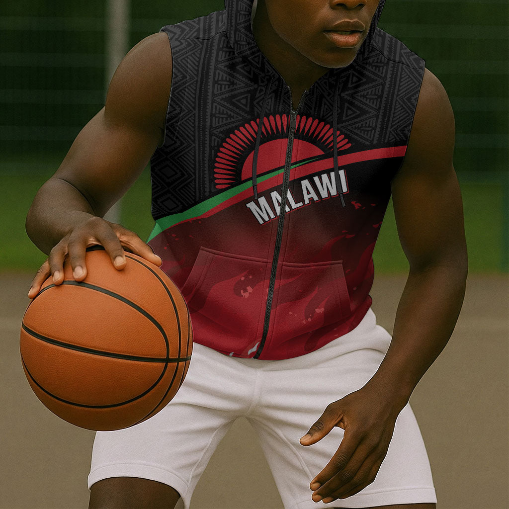 Malawi Football Personalized Blazing Fires Sleeveless Zip Hoodie Scorchers Fighting