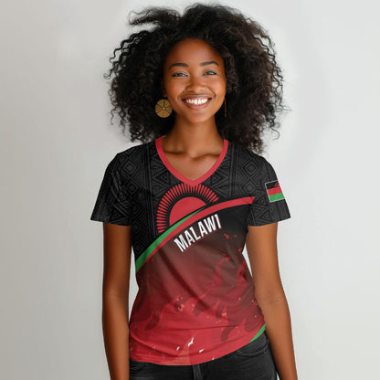 Malawi Football Personalized Blazing Fires Women V-Neck T-Shirt Scorchers Fighting